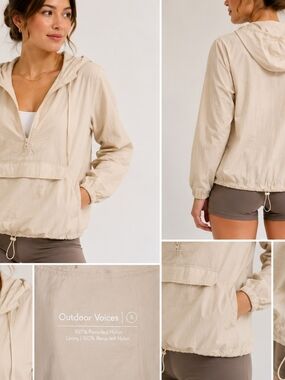Outdoor Voices Beige Hooded Pullover Anorak